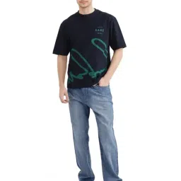 Rare Rabbit Navy Blue Cotton Flared Fit Printed T-Shirt image 4