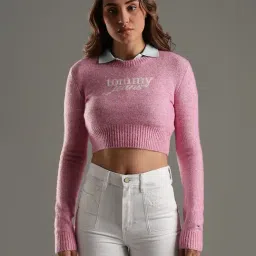TOMMY HILFIGER Pink Crush Heather Regular Fit Polyester Crew Neck Sweater-picture-39