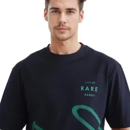 Rare Rabbit Navy Blue Cotton Flared Fit Printed T-Shirt image 5