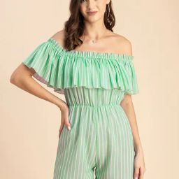 Moomaya Mint Georgette Striped Playsuit-picture-31