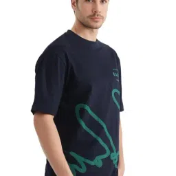 Rare Rabbit Navy Blue Cotton Flared Fit Printed T-Shirt image 2