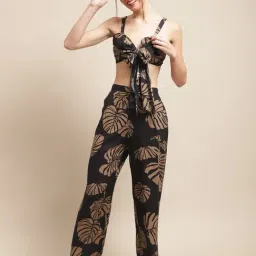 Claura Black Printed Crop Top Pyjama Beachwear Set-picture-33