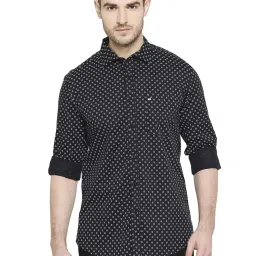 Basics Black Cotton Slim Fit Printed Shirt image 1
