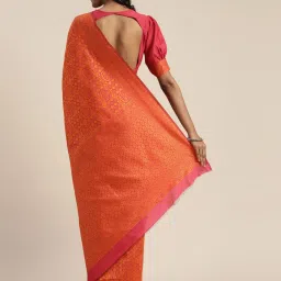 LADUSAA Yellow & Pink Woven Saree With Unstitched Blouse image 2