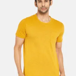 People by Pantaloons Mustard Cotton Regular Fit T-Shirt-image-2