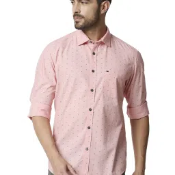 Basics Pink Cotton Slim Fit Printed Shirt image 1