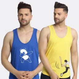 Friskers Multi Cotton Slim Fit Printed Gym Vest - Pack of 2 image 1