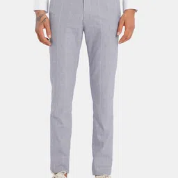 Arrow New York Men Blue Regular Fit Checked Formal Trousers-picture-40