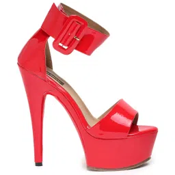 Flat N Heels Women's Red Ankle Strap Stilettos image 2