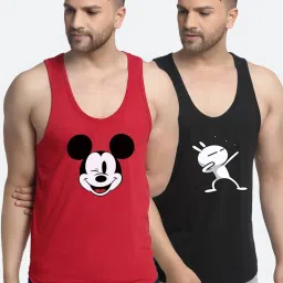 Friskers Multi Cotton Slim Fit Printed Gym Vest - Pack of 2 image 1