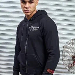 Bewakoof Black Regular Fit Graphic Hoodie-image-9