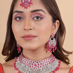VATSALYA creation Alloy Gold- plated Pink Jewellery Set-picture-17