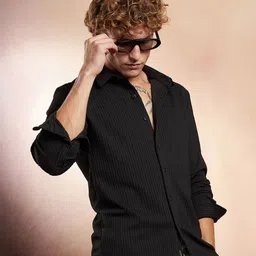 Campus Sutra Comfort Rope-Striped Tactile Self Design Regular Fit Casual Shirt-image-32