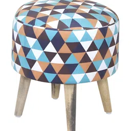 Shadowkart 2Pc Blue Wooden Mudda Pouffe Ottoman image 4
