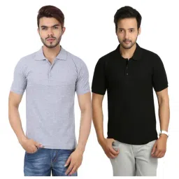 Weardo Black & Grey Cotton Polo T-Shirt-picture-21