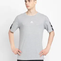 adidas Grey Melange Regular Fit Logo Print Cotton Sports T-Shirt-picture-40