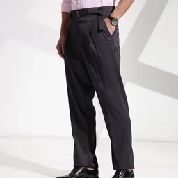 encore by INVICTUS Men Self Design Textured Pleated Formal Trousers image 2