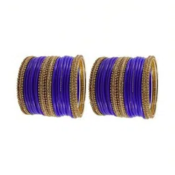 AMSHA Set Of 40 Blue Glass Artificial Stones & Beads Bangle image 2