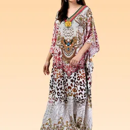 Metronaut Animal Print Batwing Sleeve Kaftan Maxi Dress-picture-30