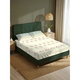 Urban Space Cream Serene 220 Tc Cotton Bedsheets with 2 Pillow Covers (Pack of 3) image 1