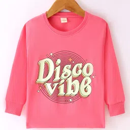 Olio Kids Cotton Knit Full Sleeves Winter T-Shirt with Text Print - Pink-picture-17