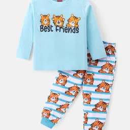 Babyhug Cotton Knit Full Sleeves Night Suit With Tiger Print - Blue-picture-11