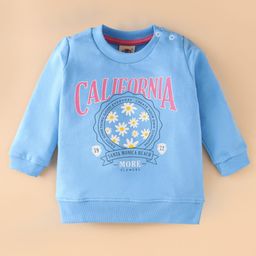 Zero Cotton Knit Full Sleeves Text & Floral Print T-Shirt - Blue-picture-3