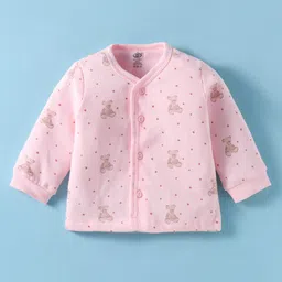 Zero Cotton Knit Full Sleeves Front Open Vest with Bear Print - Pink-image-29