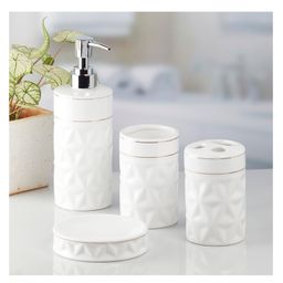 kookee Ceramic Bathroom Accessories Set of 4 with Soap Dispenser (9847)- 300 ml-picture-45
