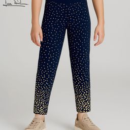 arias by lara dutta Arias Cotton Elastane Knit Full Length Leggings With Foil Print & Elasticated Waist - Navy Blue-picture-32
