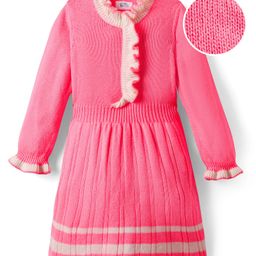 Hola Bonita Knitted Full Sleeves Textured Fabric Sweater Dress - Pink-picture-32