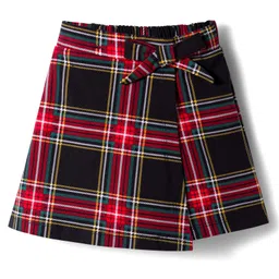 CrayonFlakes Cotton Knit Bow Applique & Tartan Checked Skorts - Black-image-42