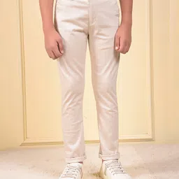 CRIMSOUNE CLUB Cotton Woven Full Length Solid Trousers - Beige-image-19