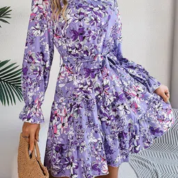StyleCast x Revolte Floral Print Puff Sleeve Georgette Fit & Flare Dress-picture-32