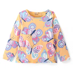 Honeyhap Premium 100% Cotton Full Sleeves Butterfly Print & Lace Detailing Top with Bio Finish Pack of 2 - Sachet Pink & Buff Orange image 2