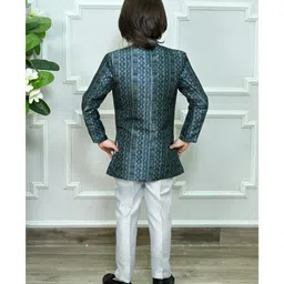 Ahhaaaa Viscose Woven Full Sleeves Geometric Printed Jodhpuri Suit With Pant Set - Green & Grey image 3