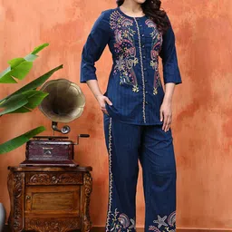 Cloth Bites Embroidered Pure Cotton Top With Trousers Co-Ords image 2