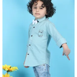 Polka Tots Full Sleeves Placement Cartoon Printed Shirt - Blue image 4