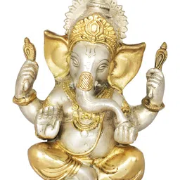 Exotic India Gold-Toned & White Lord Ganesha Religious Idol Showpiece-image-98