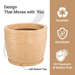 Kuber Industries Brown & Black 4 Pieces Textured Roto Mould Flower Planters With Tray image 4