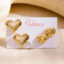 Rubans Set of 3 18K Gold Plated Heart Shaped Studs-picture-25