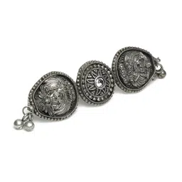 Moedbuille White Stone Studded Laxmi Design Oxidised Silver Plated Handcrafted Finger Ring image 3