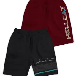 HELLCAT Kids Black & Maroon Printed Shorts (Pack Of 2) image 1