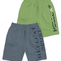 HELLCAT Kids Grey & Green Printed Shorts (Pack Of 2) image 1