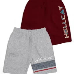 HELLCAT Kids Grey Melange & Burgundy Printed Shorts (Pack Of 2) image 1