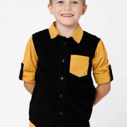 Kate & Oscar Kids Black & Yellow Cotton Regular Fit Full Sleeves Shirt-picture-10
