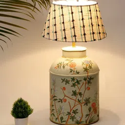 Fabindia Beige & Black Printed Handpaintd Contemporary Bedside Standard Table Lamp-image-43