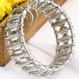 Fida Ethnic Oxidised Silver Leaf Drop Adjustable Bracelet for Women image 1