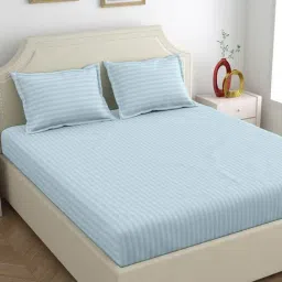 Dreamscape Light Blue Cotton Stripe Bed Sheets Sets-picture-25