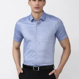 Peter England Blue Cotton Regular Fit Texture Shirt image 1